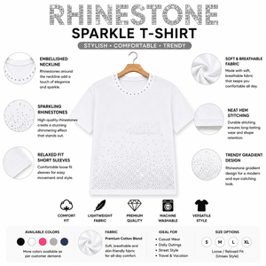Cosh International New Arrival <b>White</b> Rhinestone Gradient T Shirt Unisex Premium Cotton Crew Neck Casual Wear <b>Tee</b> - Product Image 6