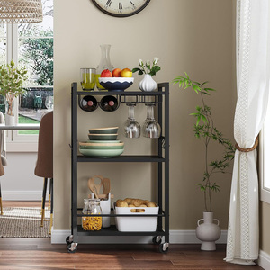 Bar Cart with Wheels, Mini <b>Drink</b> Cart with Wine <b>Rack</b> & Glass Holder 3-Tier Home Bar Serving Carts, Bar Cart - Product Image 2