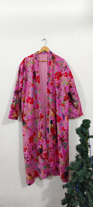 Robe Kimono Longue à Manches Longues en Coton Tissé Imprimé Floral Fait Main, Col en V, Séchage Rapide, pour Demoiselle d'Honneur - Product Image 4