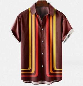 เสื้อเชิ้ตฮาวายลายพิมพ์แฟชั่นโพลีเอสเตอร์ดีไซน์ใหม่ขายส่งสำหรับผู้ชาย แขนสั้นใส่หน้าร้อนชายหาด - Product Image 3