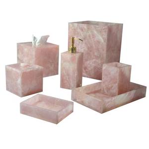 Excellent Quality Luxury Eco-Friendly Rose Quartz Natural Stone <b>Bathroom</b> <b>Accessories</b> <b>Set</b> Available with Customized Size - Product Image 1