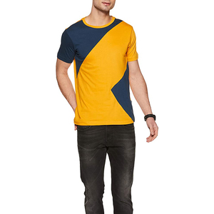 เสื้อยืดแขนสั้นผู้ชาย คอโอ ทรงลำลอง ดีไซน์เรียบง่าย สีเหลืองกรมท่า - Product Image 4