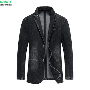 Mens Faded <b>Black</b> Cotton Blazer Casual <b>Jean</b> Coat Notched Lapel Slim Fit Washed Vintage Style For Men Outwear <b>Jacket</b> - Product Image 6