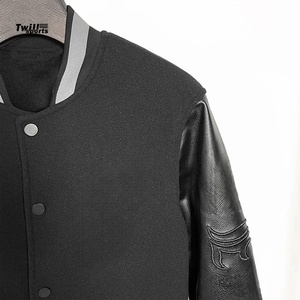 Men's High Street Style Varsity Letterman <b>Baseball</b> <b>Bomber</b> <b>Jacket</b> Wool Body with Leather Sleeves and Stand Collar - Product Image 3