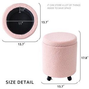 Multifunctional Rolling Stool with Velvet Footrest Storage Ottoman and Coffee Table Ottoman Wheels Vanity Foot Rest - Product Image 4