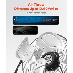 Ventilatore Industriale da Pavimento ad Alta Velocità da 14 Pollici, 3 Velocità, 2560 CFM, Inclinazione Regolabile a 360 Gradi, Flusso d'Aria 19,69 Ft/sec, Resistente - Easy Box - Product Image 4