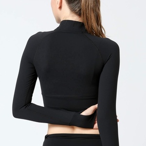 Wholesale Full <b>Zip</b> Workout Jacket for Women Long Sleeve Slim Fit Running Sports Crop <b>Top</b> Activewear Yoga Gym <b>Top</b> - Product Image 5