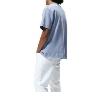 Men's Regular Fit Short Sleeve O-Neck T-Shirt Solid Light Blue 100% Cotton Jersey Knitted Casual Anti-Pilling 220g Front <b>Logo</b> - Product Image 5