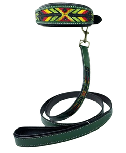 Premium Handcrafted Dog <b>Collar</b> and Leash Set Featuring Colorful Beadwork and Genuine Leather Construction At Bulk Price - Product Image 2