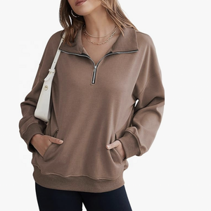 Sudadera recortada con cremallera completa de lana para invierno y otoño para mujer, chaqueta de cuello alto de manga larga con cremallera y capucha corta, chaqueta informal con cuello levantado - Product Image 1