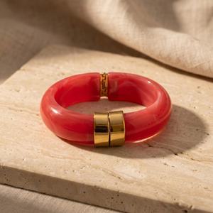 Twisted Acrylic <b>Resin</b> Open Bangle Stainless Steel Gold Plated Waterproof Bracelet Fashion Jewelry for Wholesale <b>Resin</b> <b>Crafts</b> - Product Image 6
