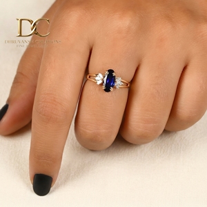 Anillo de Oro Sólido de 14 Quilates de Lujo con Diamante Cultivado en Laboratorio y Zafiro Azul Real, Joyería Fina para Mujer, Fabricante de Joyas de Boda - Product Image 3