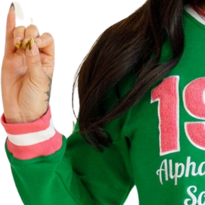 Sweat-shirt en polaire vert pour femme, avec logo brodé à l'avant, lettres grecques, col rond de qualité supérieure, idéal pour l'hiver - Product Image 6