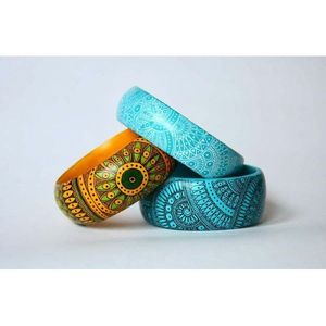 Handmade Ethnic Style Vibrant Floral <b>Indian</b> Wooden <b>Bangles</b> by RR ENTERPRISES - Product Image 6