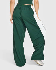 Women's Green <b>Tracksuit</b> Set Full Length Pants With <b>White</b> Stripe Breathable Loose Fit Crew Neck Jacket And Crop Top - Product Image 5