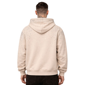 Heavyweight Rhinestone Hoodies Men Cotton Fleece Pullover Streetwear Oversized Fit Thick Fabric Casual Wear Custom Logo - Product Image 3