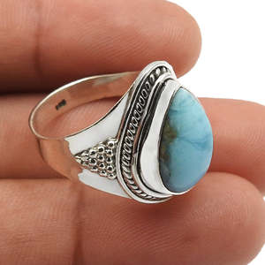 Bague en argent sterling 925 la plus vendue, ornée d'une pierre précieuse Larimar taille poire Natura, design antique, style bohème, bijoux en gros - Product Image 4