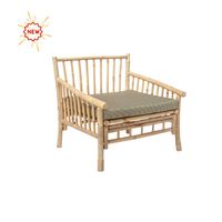 Fauteuil artisanal traditionnel en bambou naturel écologique non pliable avec coussin de siège imprimé au laser pour l'extérieur, la maison et le bureau