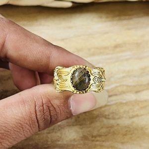 Elegant Design <b>Labradorite</b> Lotus Texture <b>Ring</b> Boho Gold Plated Brass <b>Ring</b> Vintage Floral Tribal Statement Wholesale Womens <b>Ring</b> - Product Image 6
