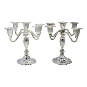 Par de Candelabros Vintage Plateados en Plata de Ley 925 o Chapados, Diseño de Tres Brazos Retorcidos con Cinco Luces, Decoración Clásica para Mesa de Comedor - Product Image 2