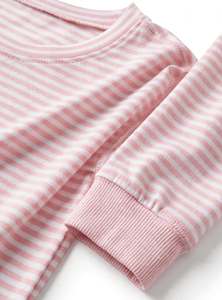 Ensemble de pyjama décontracté 2 pièces en tricot rayé rose pour femme, manches longues, col rond, coupe ample, printemps-été - Product Image 5