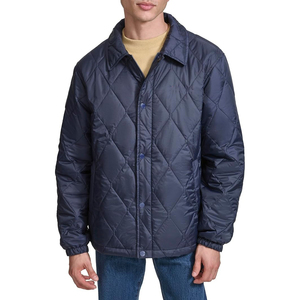 Men's Blue <b>Quilted</b> Jacket Windproof Casual <b>Winter</b> Outerwear Turn-down Collar Polyester Wadding Regular Fit - Product Image 4