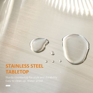Isola da Cucina Moderna Portatile su Ruote Grigia con Cassetto, Piano in Acciaio Inox, Carrello Utilitario in Quercia con Portasciugamani e Portaspezie - Product Image 5