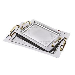 Plateau de service ovale en aluminium élégant avec poignée à motif de branches dorées pour la restauration et l'hôtellerie, idéal pour la table - Product Image 6