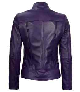 Chaqueta de cuero con cremallera de color morado de alta calidad, muy vendida, personalizable, al por mayor, para mujer. - Product Image 4
