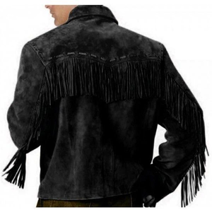 High Quality Finishing Black <b>Suede</b> Fringe <b>Jacket</b> for Men Western Cowboy Leather Coat Casual Style with Competitive Price - Product Image 2