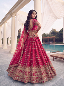 Prix d'usine OEM – Lehenga Choli en soie rose respirant de qualité supérieure pour l'été, tenue ethnique indienne traditionnelle brodée, Ghagra de mariée - Product Image 2