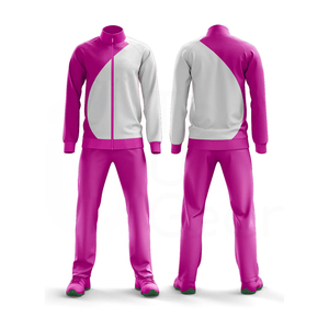 Unisex <b>Pink</b> White Color Blocking <b>Tracksuit</b> Full Length Zipper Closure Sporty Style Adult Regular Fit Quick Dry Polyester - Product Image 5