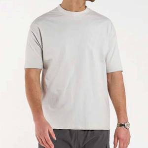 T-shirt pour homme en coton mélangé gris clair à col rond, manches courtes, décontracté, séchage rapide, personnalisable - Product Image 1