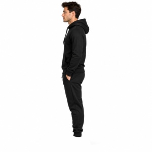 2026 Top Trending Custom Men Black Full <b>Zip</b> <b>Hooded</b> Tracksuit Regular Fit Casual Wear Side Pockets Autumn Polyester Solid Color - Product Image 3