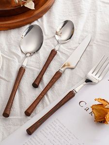 Dining Stainless Steel <b>Flatware</b> Set With Wooden Handle Stylish Kitchen Utensils For Home Hotel Restaurant - Product Image 6