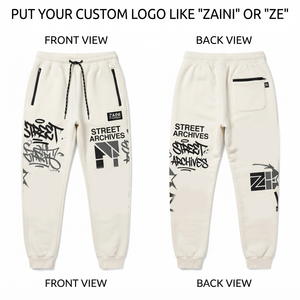 Premium 320 GSM Cotton Polyester Fleece Men <b>Jogger</b> Pant Off <b>White</b> Streetwear Graphic Print Custom Logo OEM ODM Private Label - Product Image 1