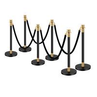 6 Poteaux de signalisation en acier inoxydable avec 4 cordes en velours noir et 6 barrières de contrôle de foule pour événements et fournitures de fête