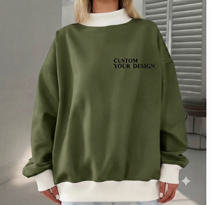 เสื้อสเวตเชิ้ตผู้หญิงสีเขียวมะกอกแบบโอเวอร์ไซส์ คอเต่า ผ้าฟลีซ สไตล์สตรีทแวร์ พิมพ์ลายตัวอักษรด้านหน้า สำหรับฤดูหนาว/ฤดูใบไม้ผลิ/ฤดูใบไม้ร่วง - Product Image 1