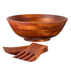 Zen Wood Bowl Handmade Wooden Salad Bowl With Serving Forks Minimalist Design Natural Finish For Food Serving Party Use - Product Image 1