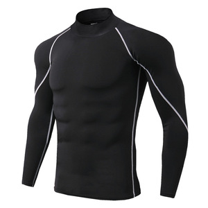 <b>Men's</b> Long Sleeve <b>Turtleneck</b> Compression Shirt <b>Black</b> With Neon Green Stitching Quick Dry Slim Fit Sporty Workout Top - Product Image 5