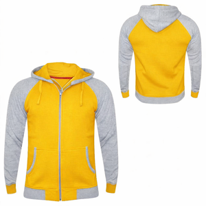 Sweat-shirts à capuche zippés pour hommes, couleur unie jaune et gris, respirants, écologiques, séchage rapide, service OEM, vêtements décontractés et de mode pour l'extérieur - Product Image 1