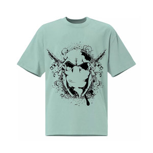 Camiseta de manga corta para hombre, color lavanda, con estampado de calaveras, cuello redondo, corte holgado, algodón jersey, estilo casual hip hop, de secado rápido, 200g - Product Image 6