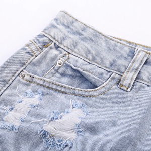 Shorts en jean déchirés à taille haute pour femme, décontractés, d'été, à ourlet effiloché, délavés - Product Image 2