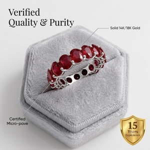 Anillo de Boda de Oro Sólido de 18K con Rubí Natural, Anillo de Eternidad Completo con Rubí Ovalado, Precio de Fábrica, Personalizable para Marcas de Comercio Electrónico - Product Image 3