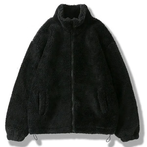 Veste polaire d'hiver Hip Hop Streetwear, manteau zippé duveteux pour homme, couleur unie, léger, noir et blanc - Product Image 4