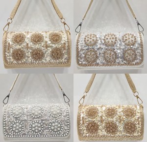 Beaded Suede Evening <b>Clutch</b> Bag with Pearl Embroidery Sparkling Crystals for Women Shoulder Strap <b>Wedding</b> Bridal Party Purse - Product Image 2