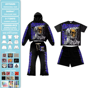 Conjunto de Sudadera con Capucha y Pantalones de Chándal Oversize de Algodón 100% con Cremallera, Estampado Personalizado, Lavado Ácido, Bordado y Pedrería - Product Image 2