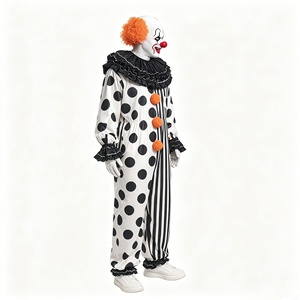 Costume de <span class=keywords><strong>Clown</strong></span> d'Horreur d'Halloween pour Adulte, Combinaison à Pois et Rayures avec Col à Volants - Product Image 2