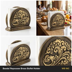 Servilletero de Latón Antiguo Hecho a Mano de 20 cm, Capacidad para Buffet, Baadal Repousse, Decoración para el Hogar, Hotel, Boda - Product Image 5