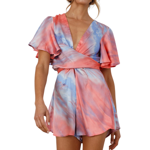 Mono Midi sin Tirantes Estilo Envolvente, Manga Corta, Transpirable, con Cinturón en la Cintura, para Mujer, Verano, ODM - Product Image 5